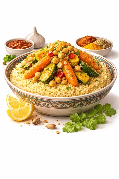 Traditional Moroccan Couscous Dish With Vegetables And Chickpeas