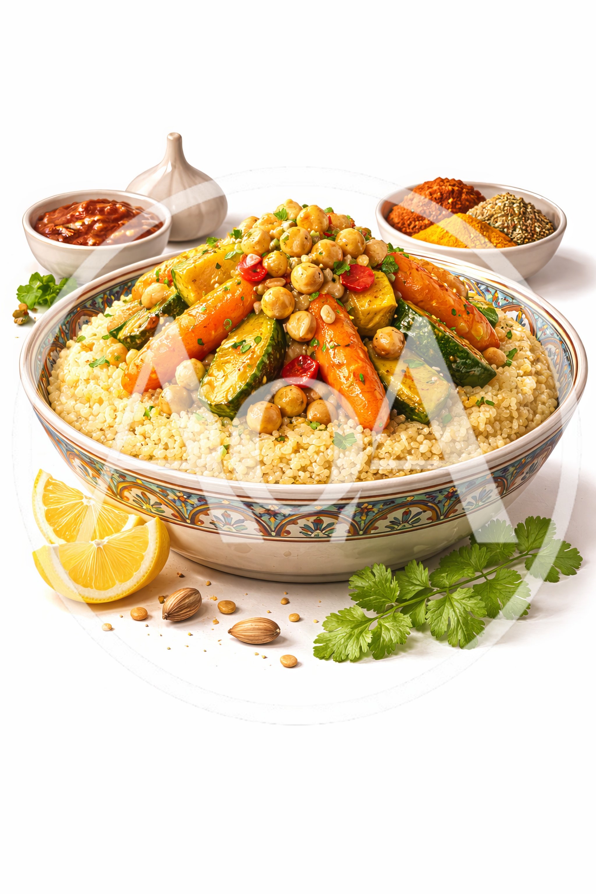 Traditional Moroccan Couscous Dish With Vegetables And Chickpeas