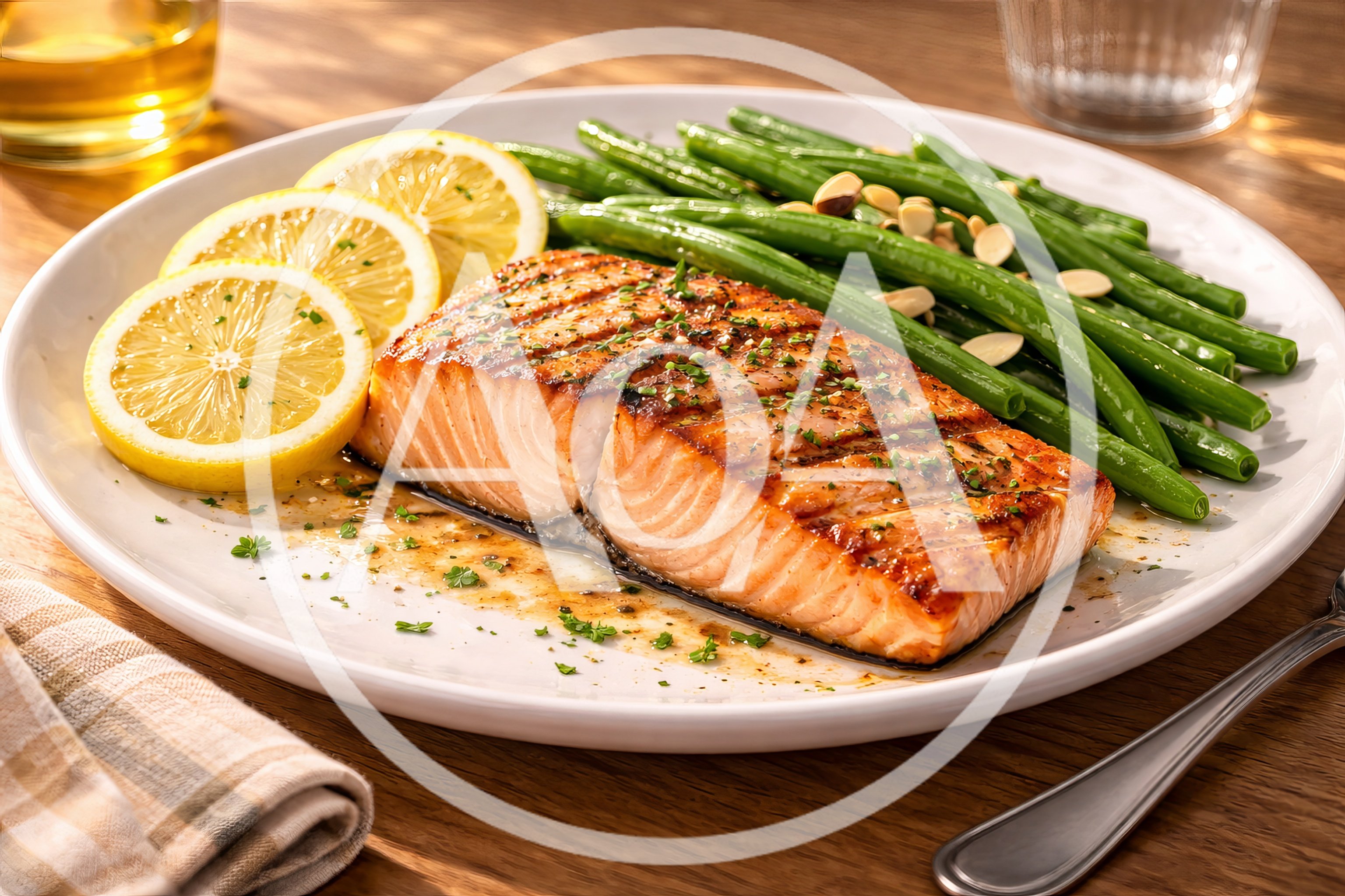 Grilled Salmon Fillet With Green Beans And Lemon