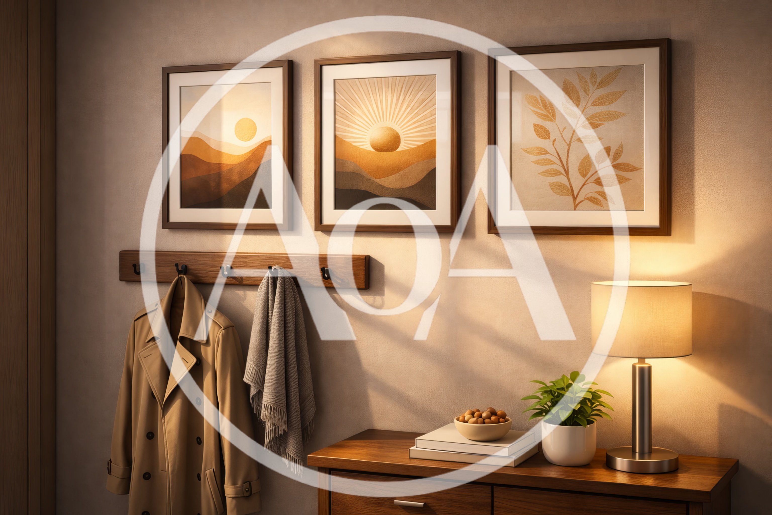 Modern Entryway Interior With Wall Art And Coat Rack