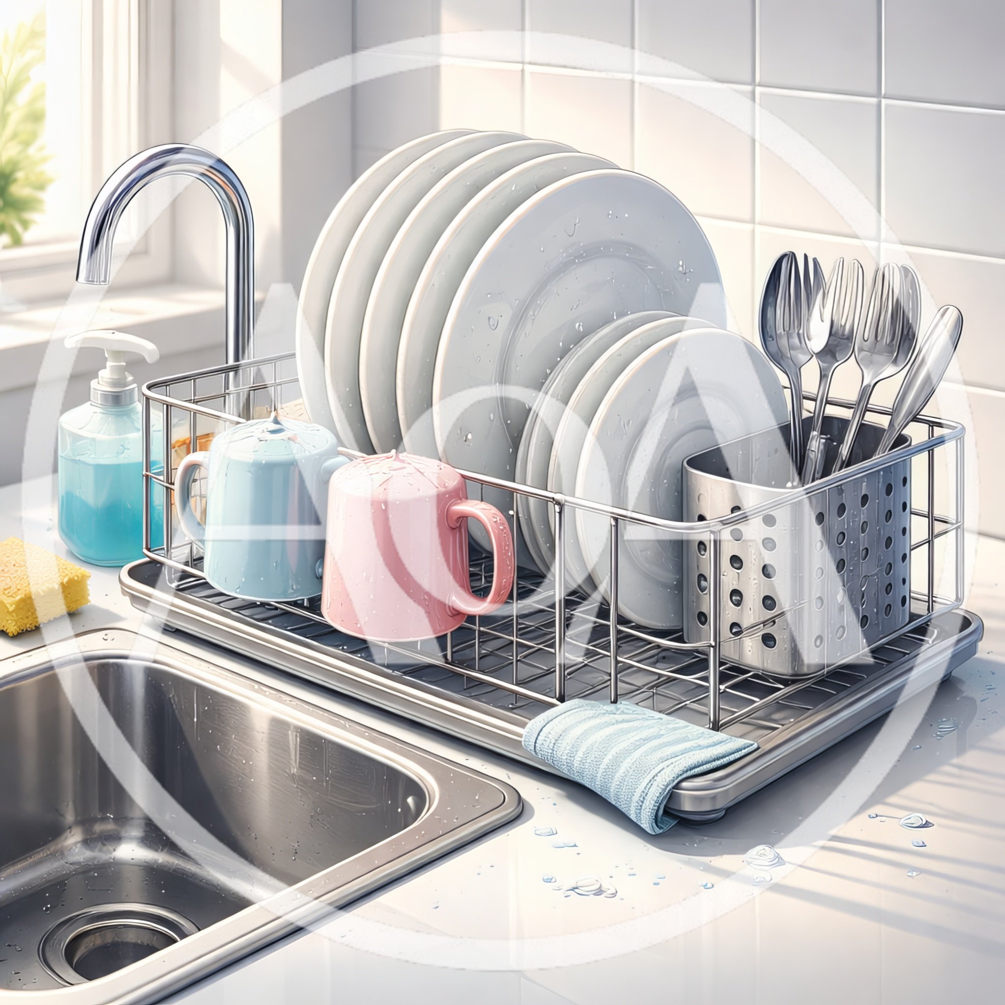 Clean Dishes Drying In A Modern Kitchen Rack