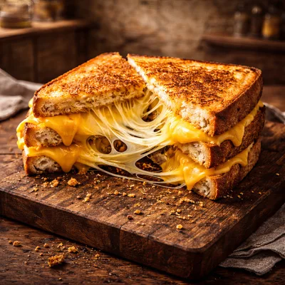 Gourmet Grilled Cheese Sandwich With Melted Stretchy Cheese