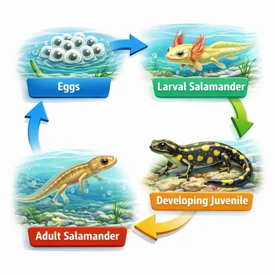 Salamander Life Cycle Diagram With Four Stages