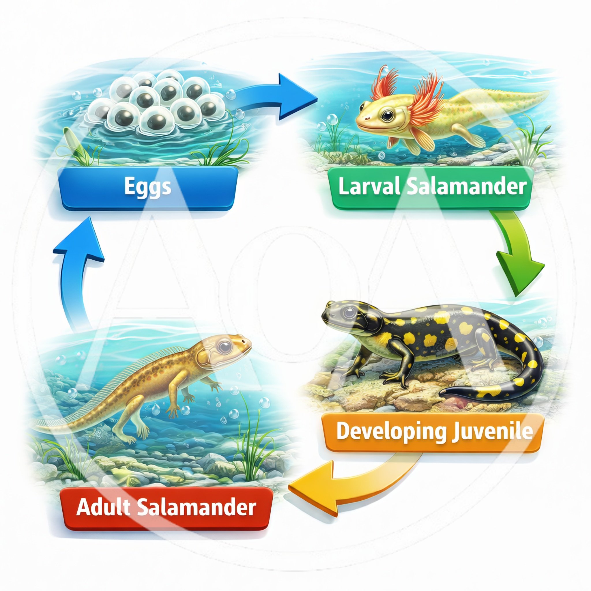 Salamander Life Cycle Diagram With Four Stages