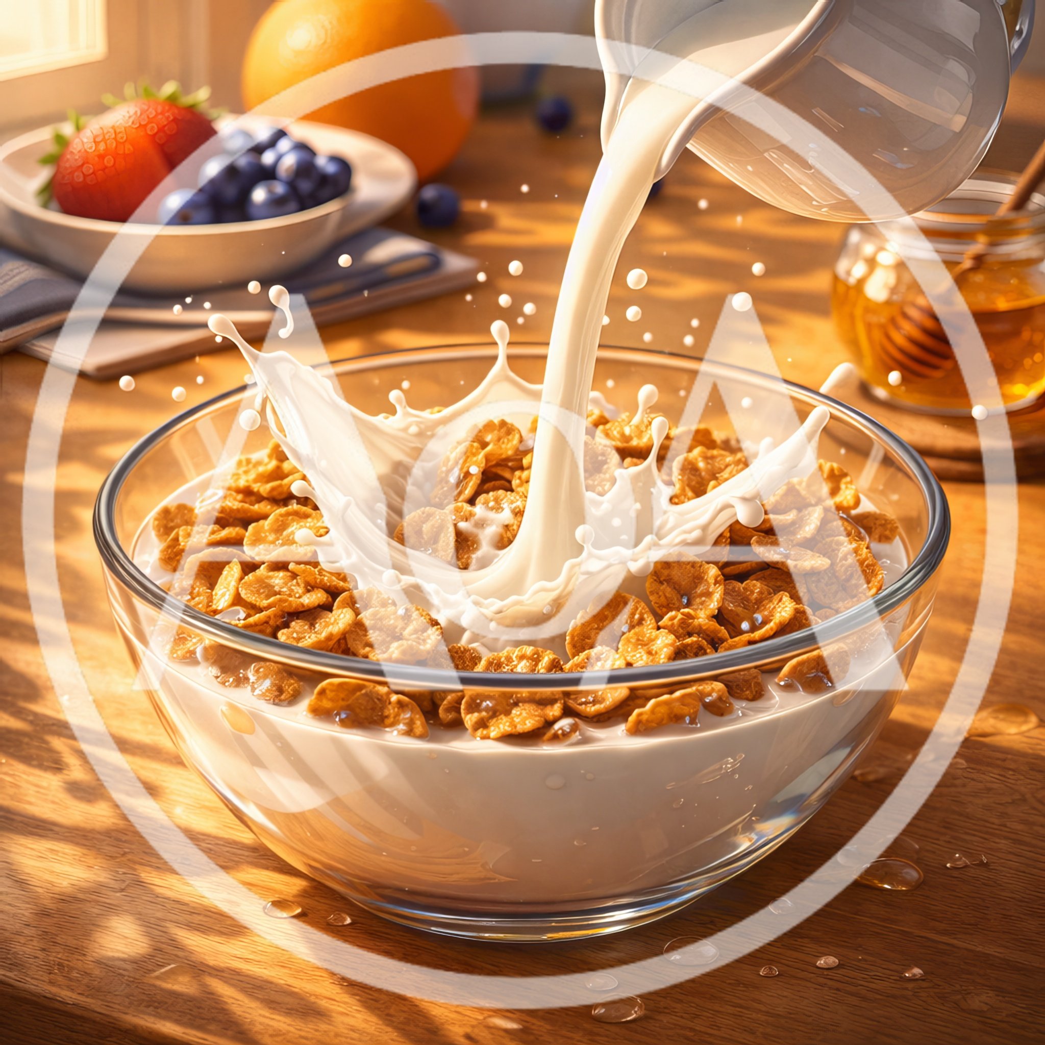 Milk Pouring Into A Bowl Of Crunchy Cornflakes