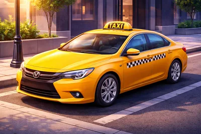 Yellow Taxi Cab Parked On City Street