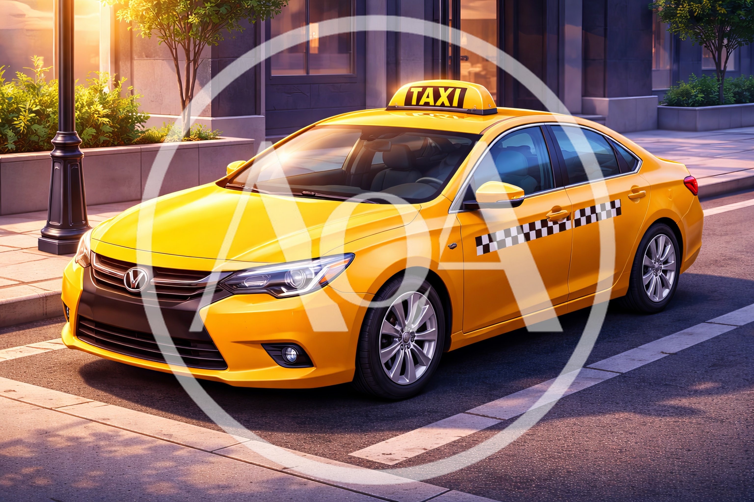 Yellow Taxi Cab Parked On City Street