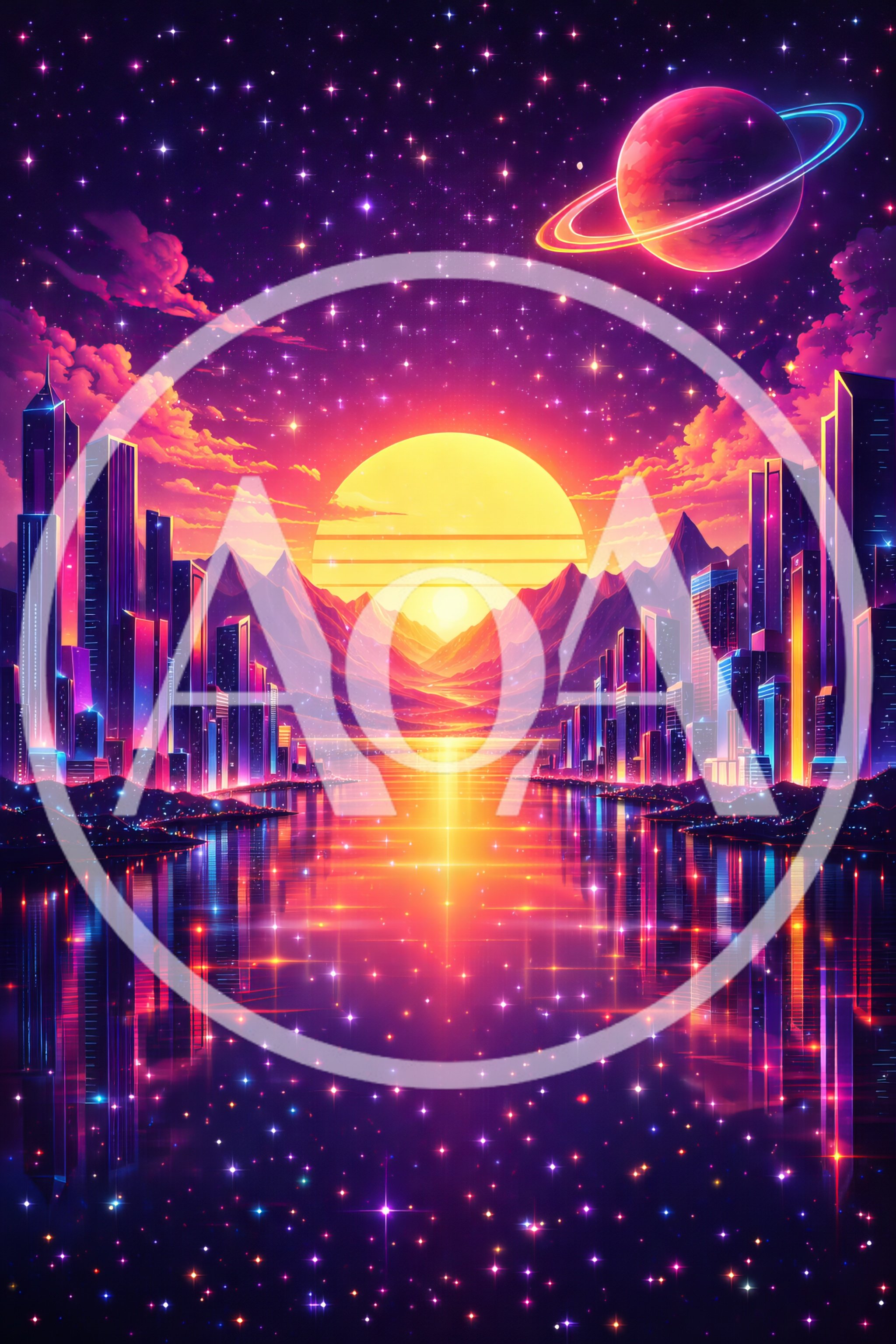Futuristic Synthwave Cityscape With Glowing Skyline And Planet