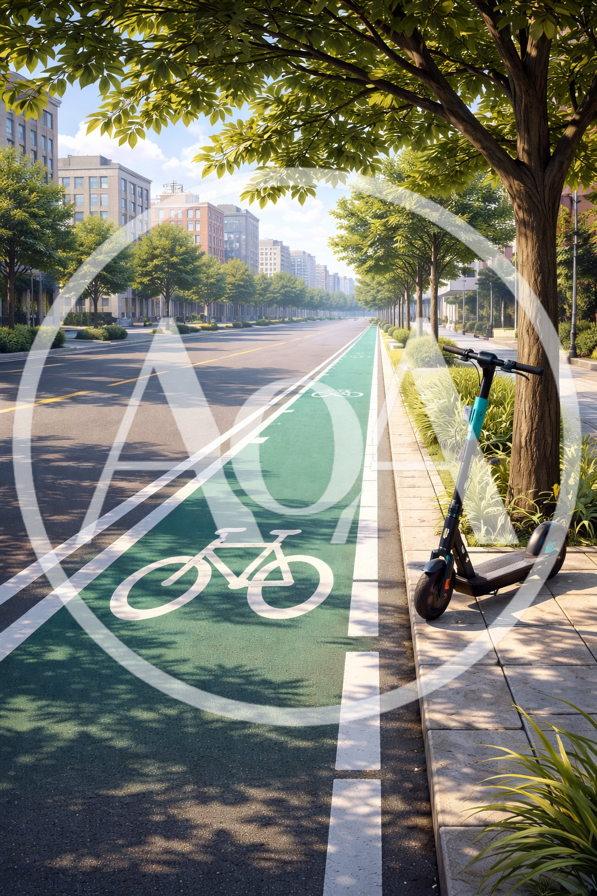 Electric Scooter Parked Beside Urban Bike Lane