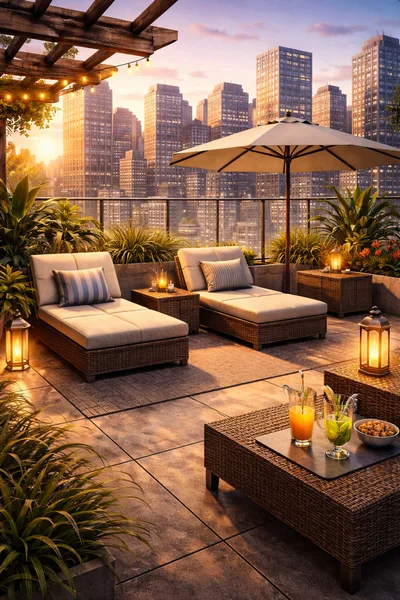 Luxury Rooftop Terrace With City Skyline View