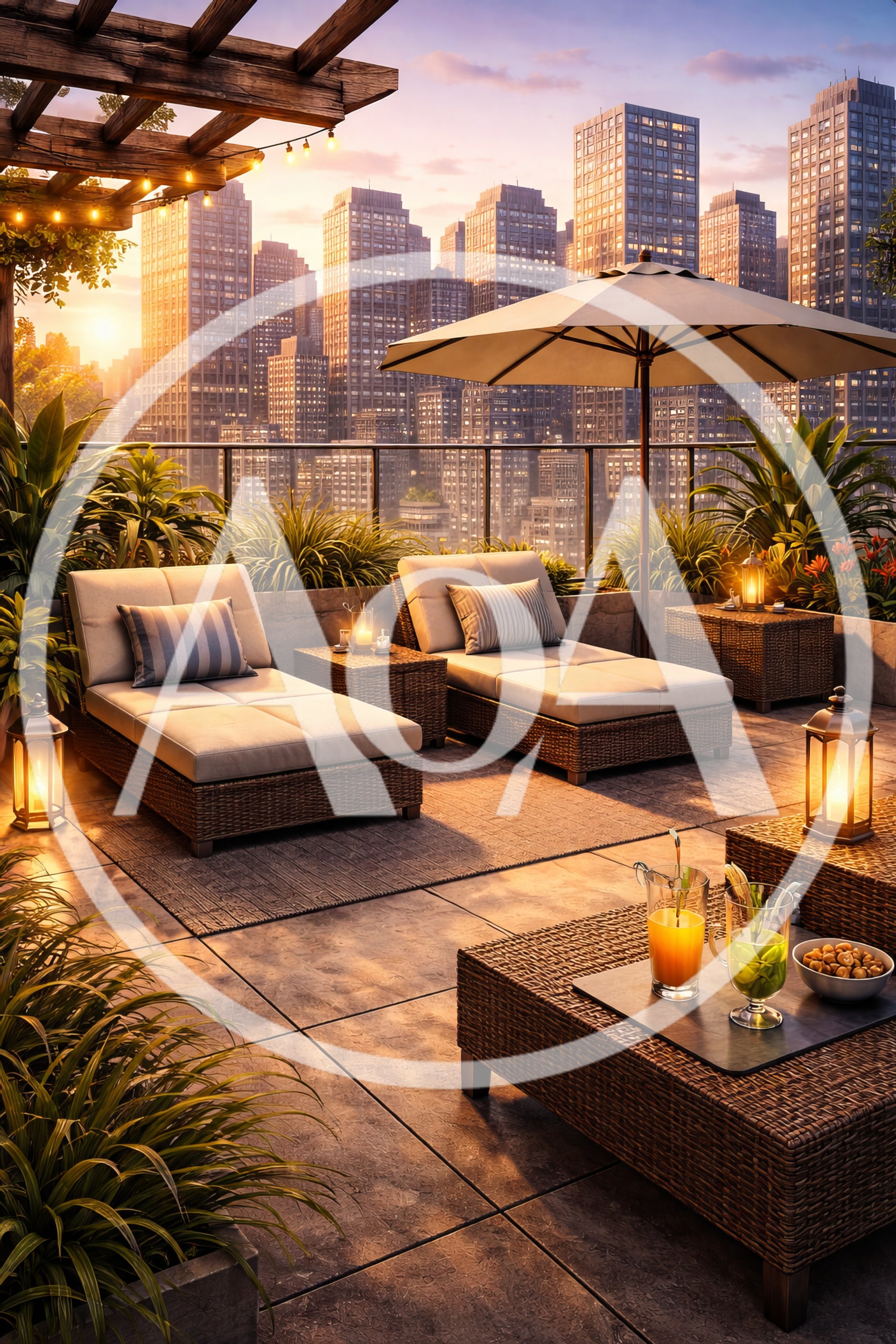 Luxury Rooftop Terrace With City Skyline View