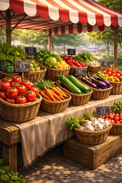 Fresh Organic Vegetables Displayed At A Sunny Farmers Market