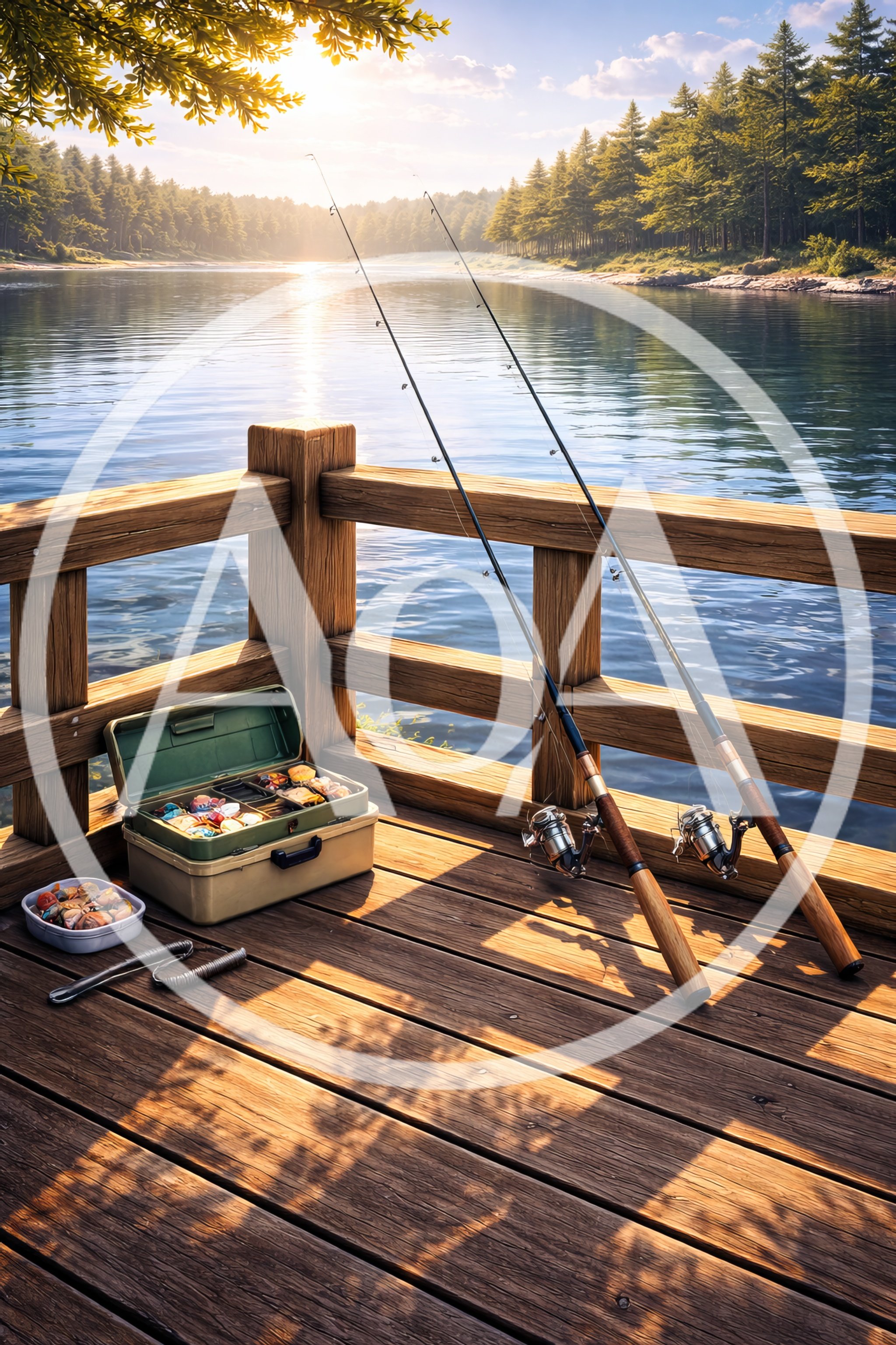Fishing Gear On A Wooden Dock At Sunset