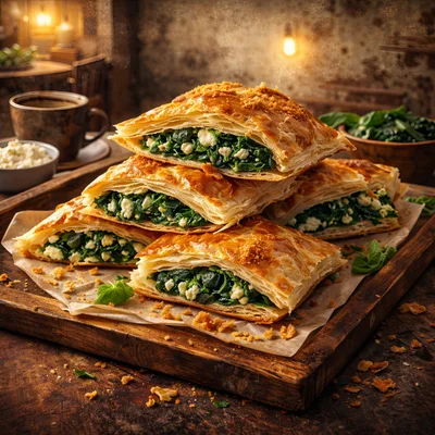 Stack of Spinach and Feta Pastry Triangles