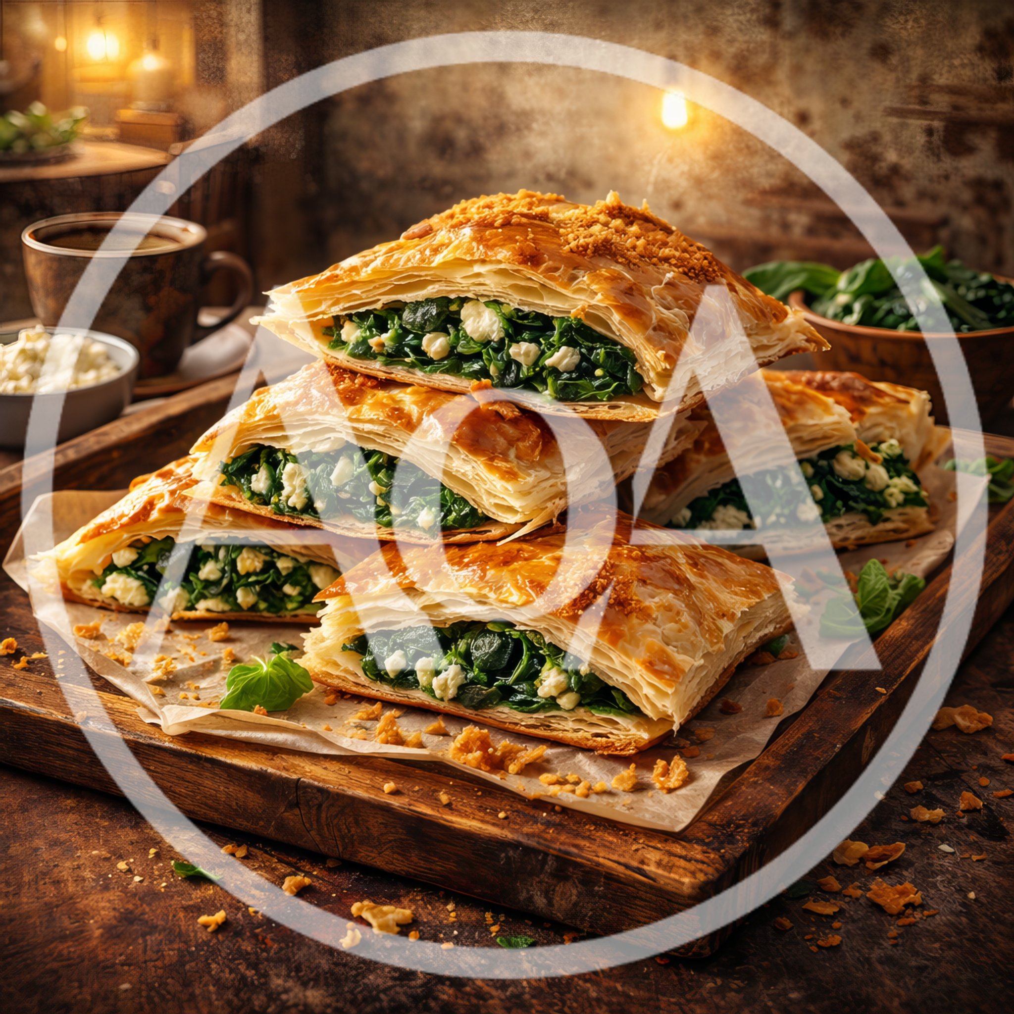 Stack of Spinach and Feta Pastry Triangles