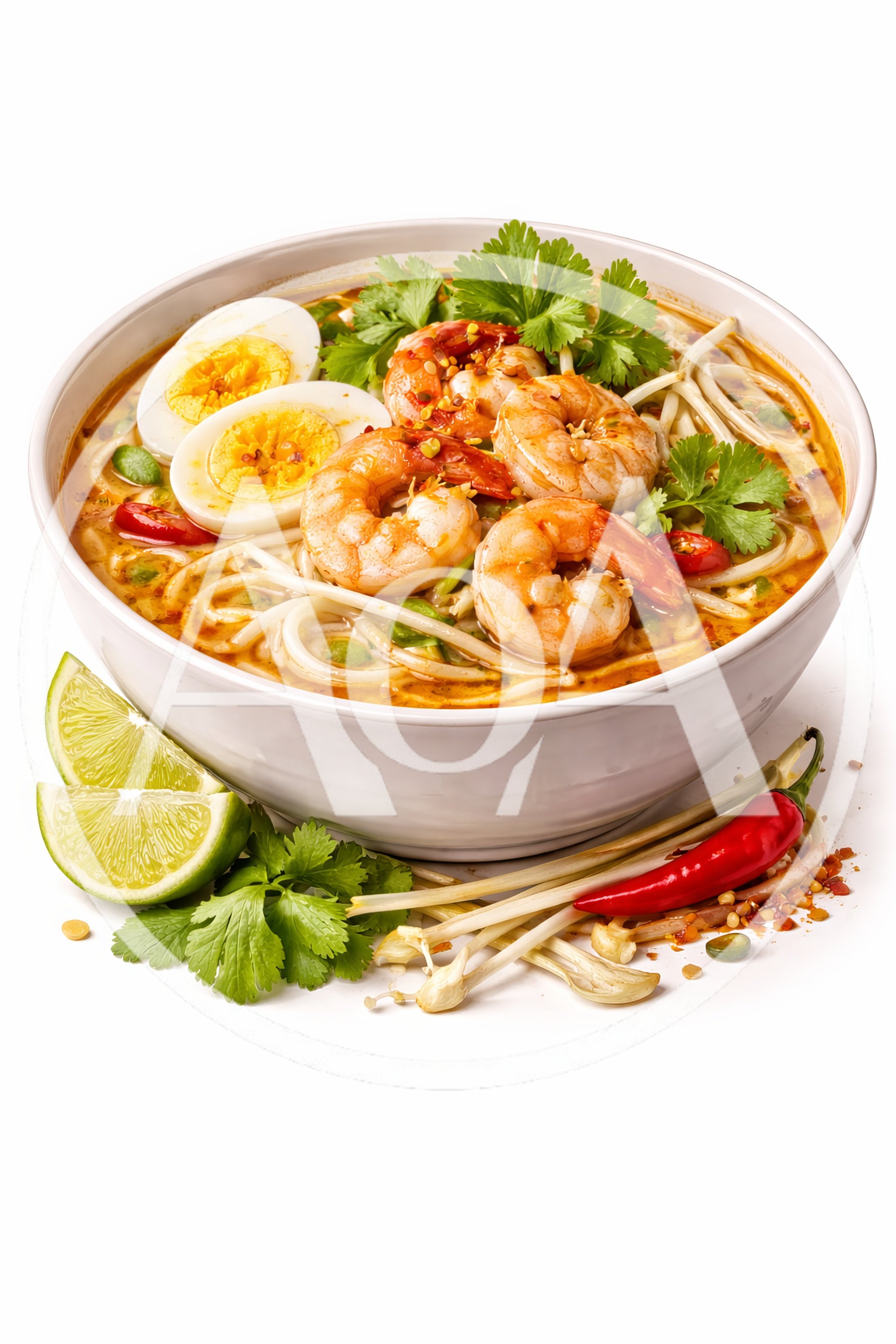 Bowl Of Spicy Shrimp Laksa Noodle Soup