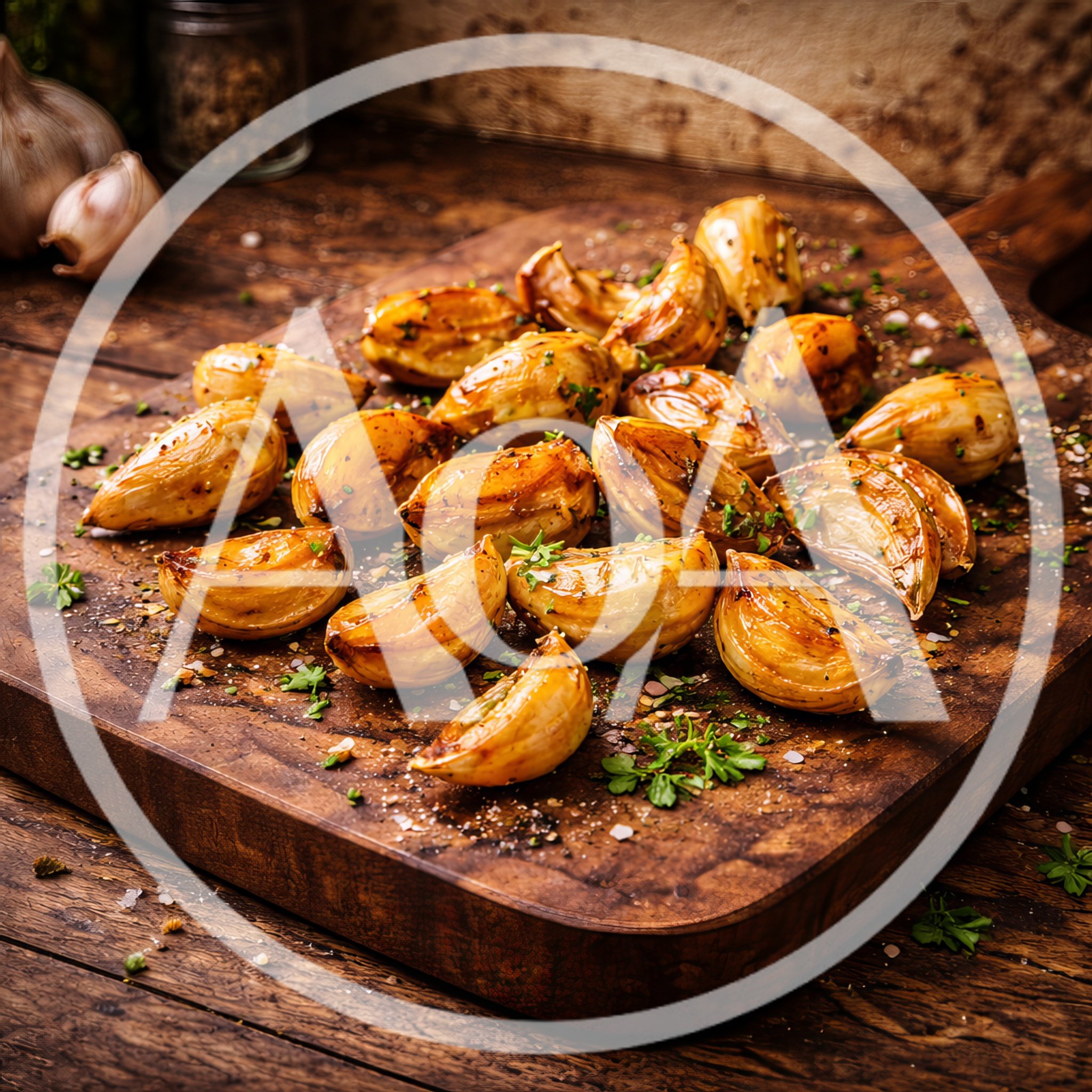 Roasted Garlic Cloves on a Wooden Cutting Board