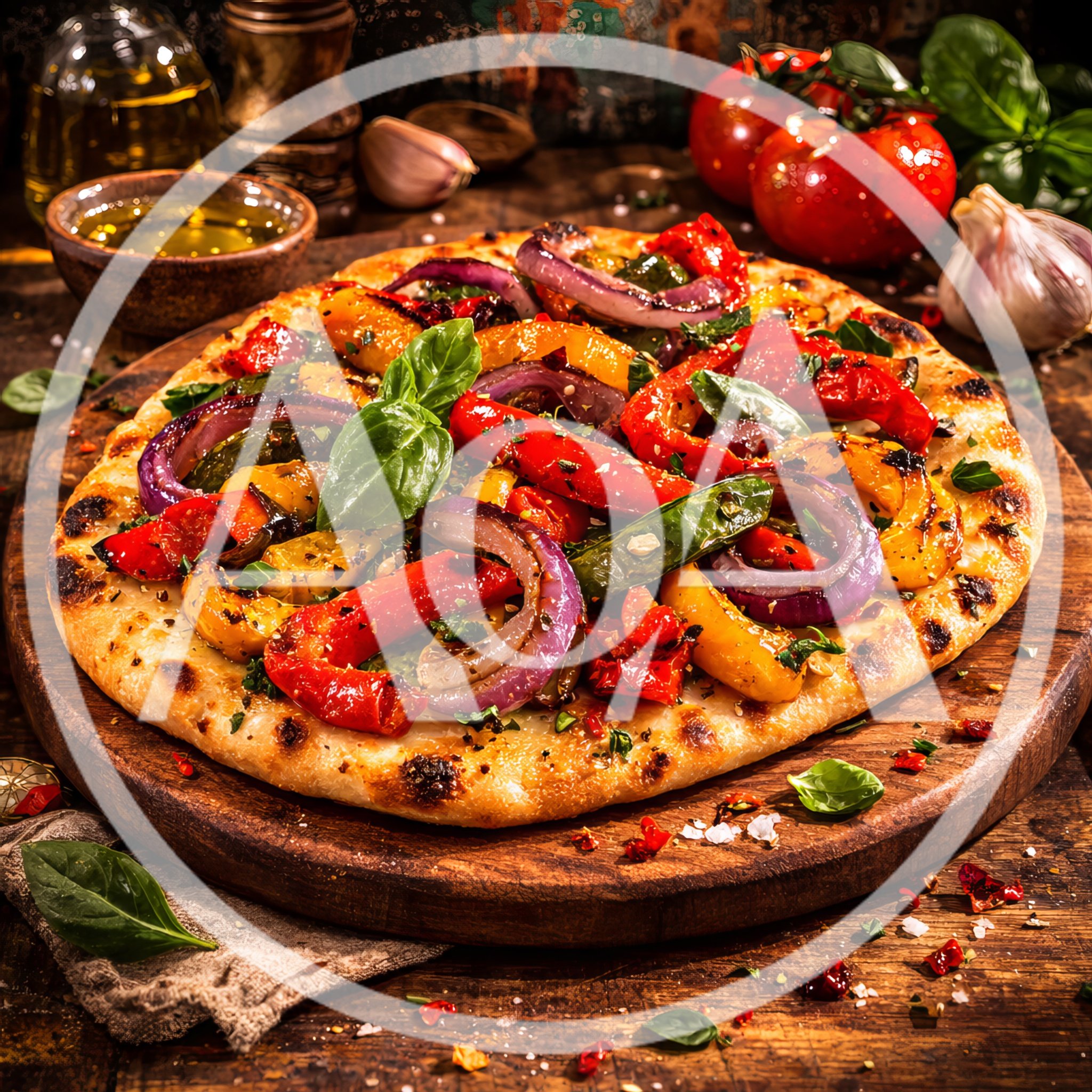 Rustic Vegetable Pizza on Wooden Serving Board