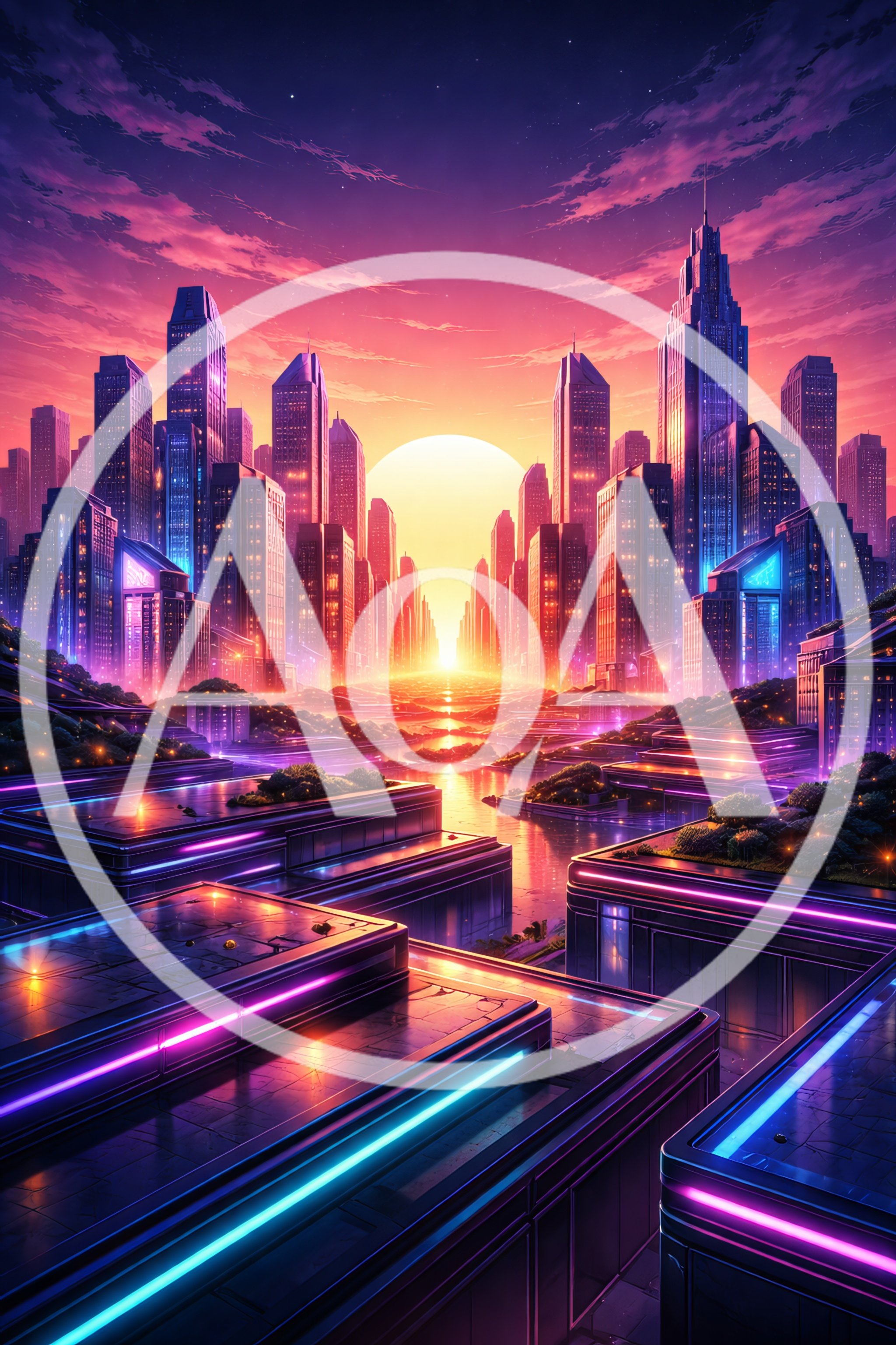 Futuristic Cyberpunk Cityscape At Sunset