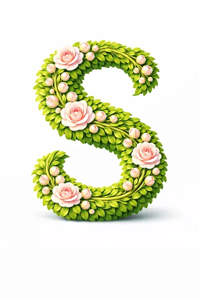 Floral Letter S Made Of Green Leaves And Roses