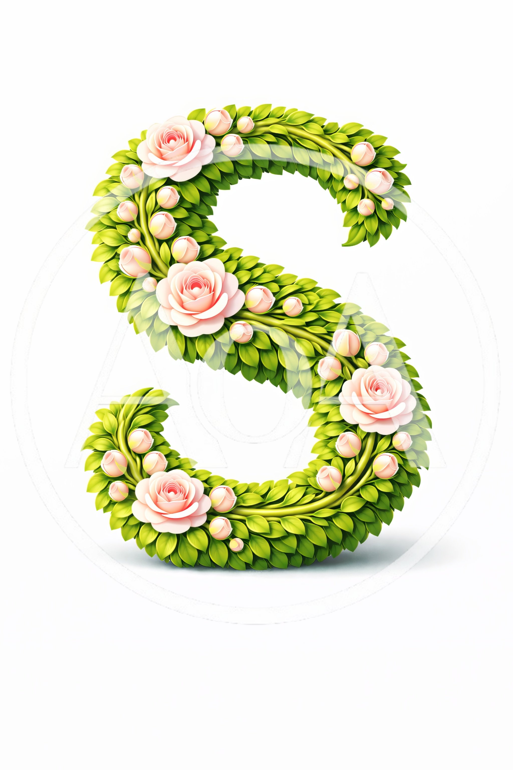 Floral Letter S Made Of Green Leaves And Roses