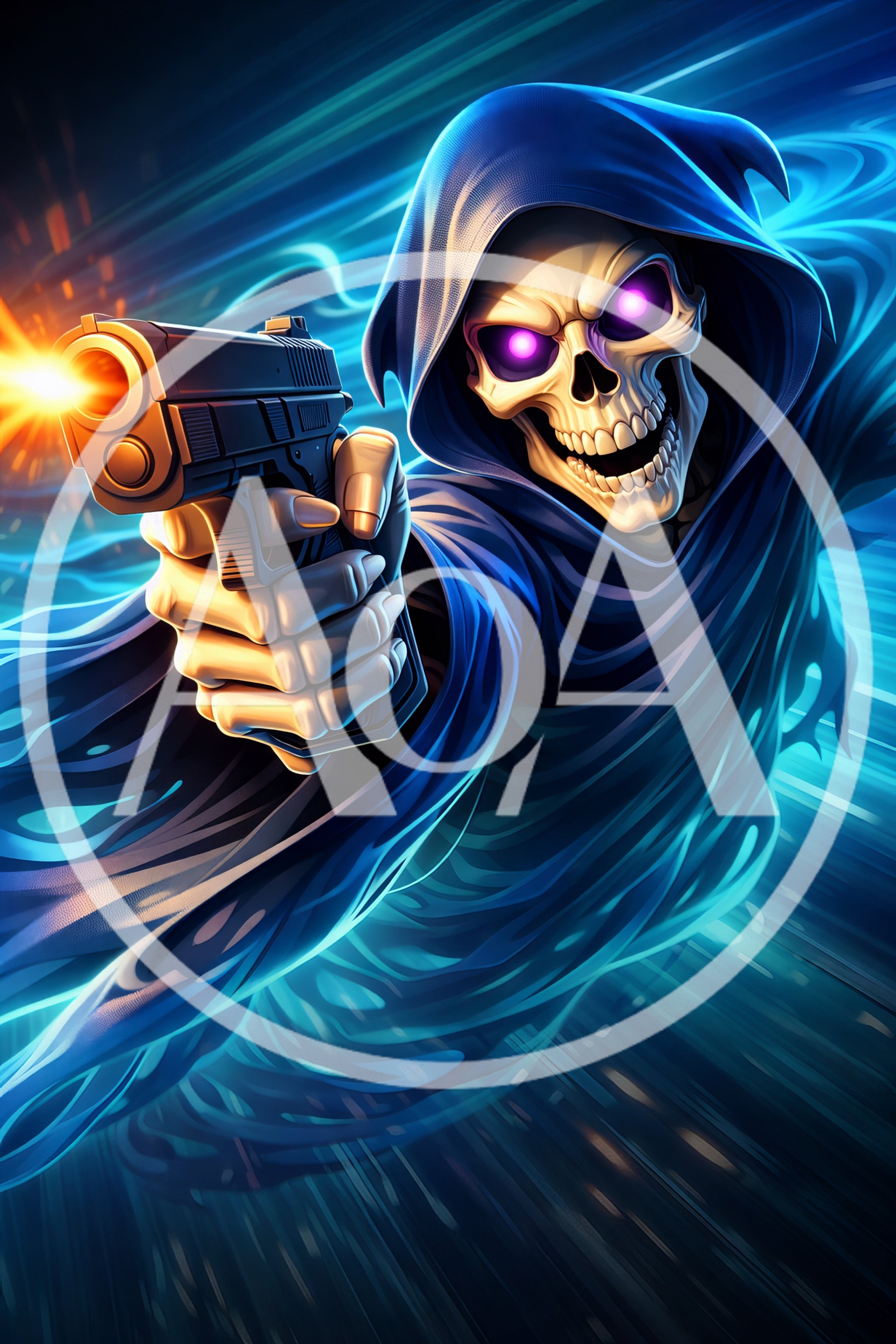 Grim Reaper Skeleton Character Firing A Handgun