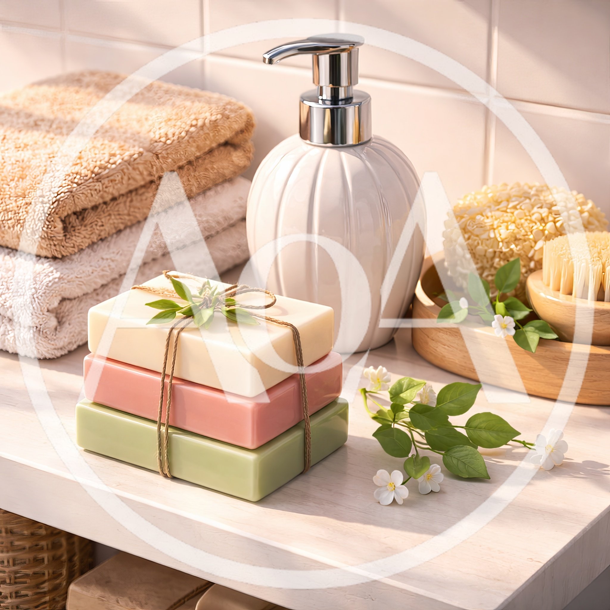 Spa Bathroom Countertop With Soap And Bath Accessories