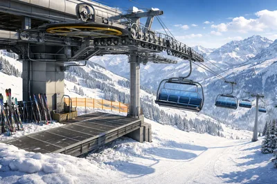 Ski Lift Station At A Snowy Mountain Resort