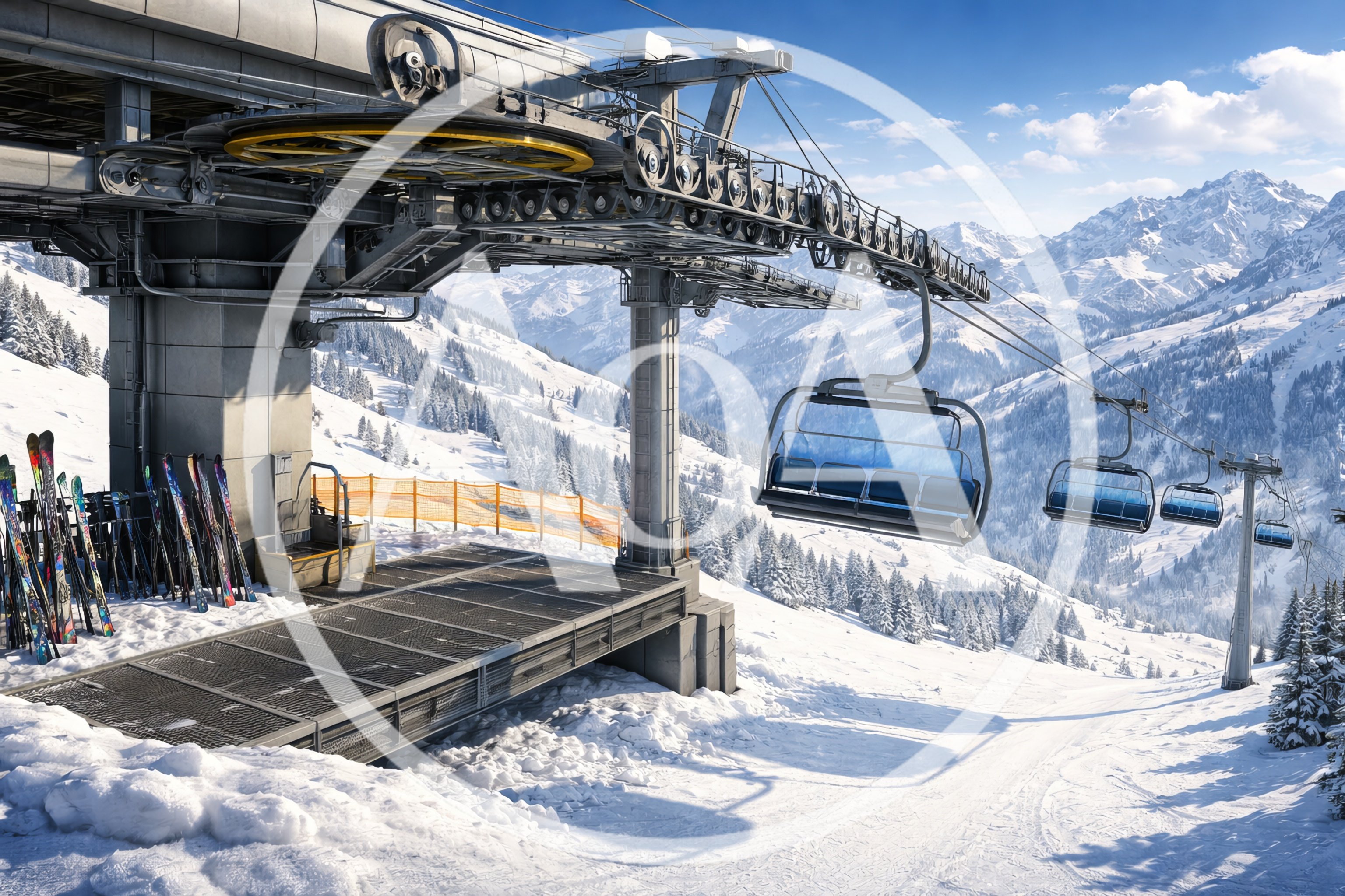 Ski Lift Station At A Snowy Mountain Resort