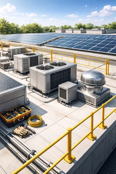 HVAC Maintenance Equipment On Commercial Rooftop