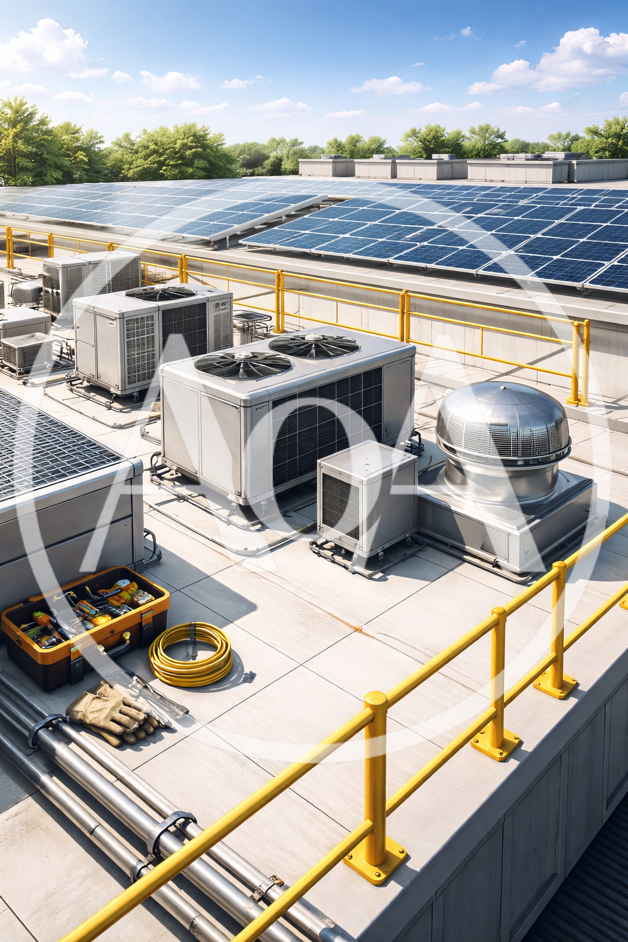HVAC Maintenance Equipment On Commercial Rooftop