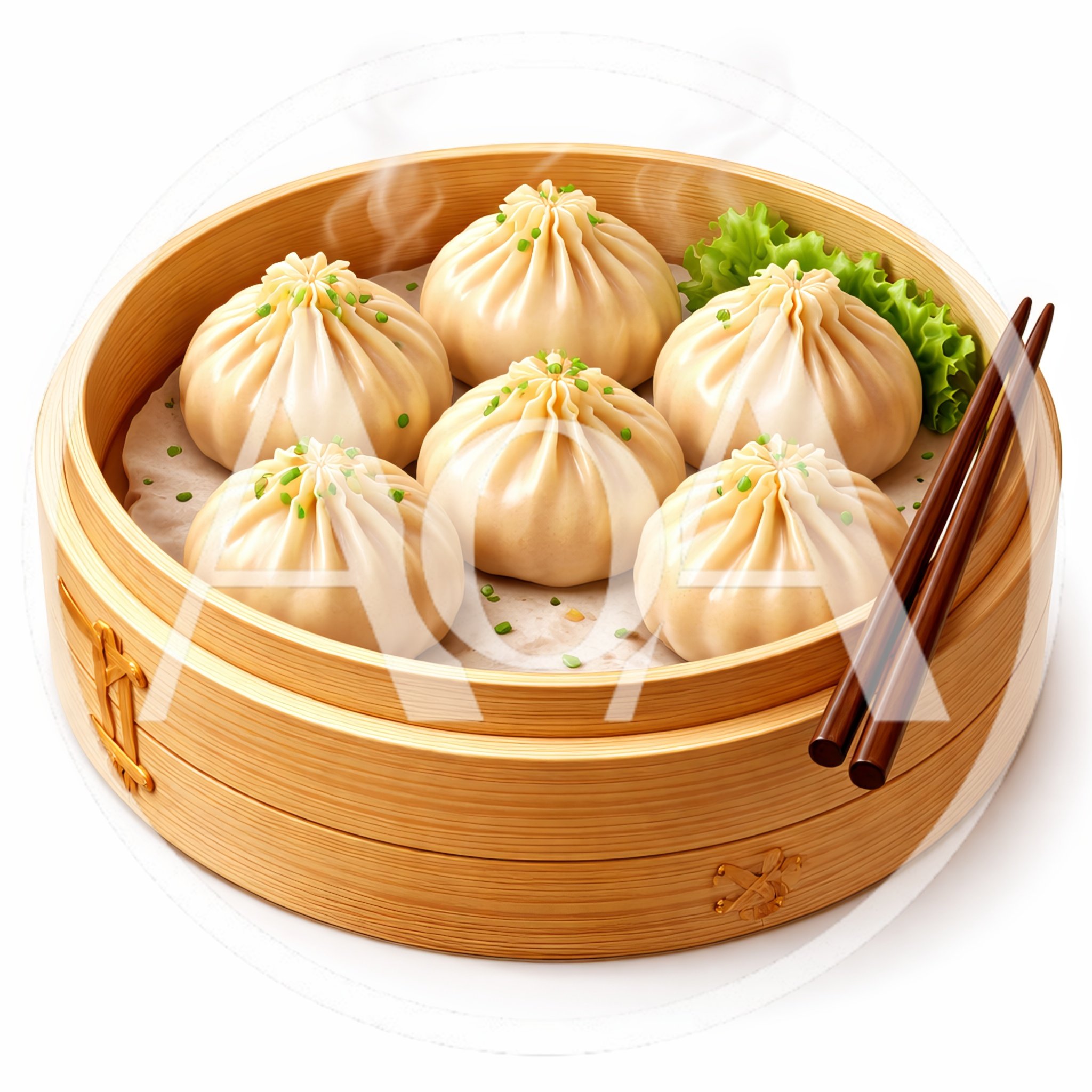 Steamed Dumplings In A Traditional Bamboo Steamer