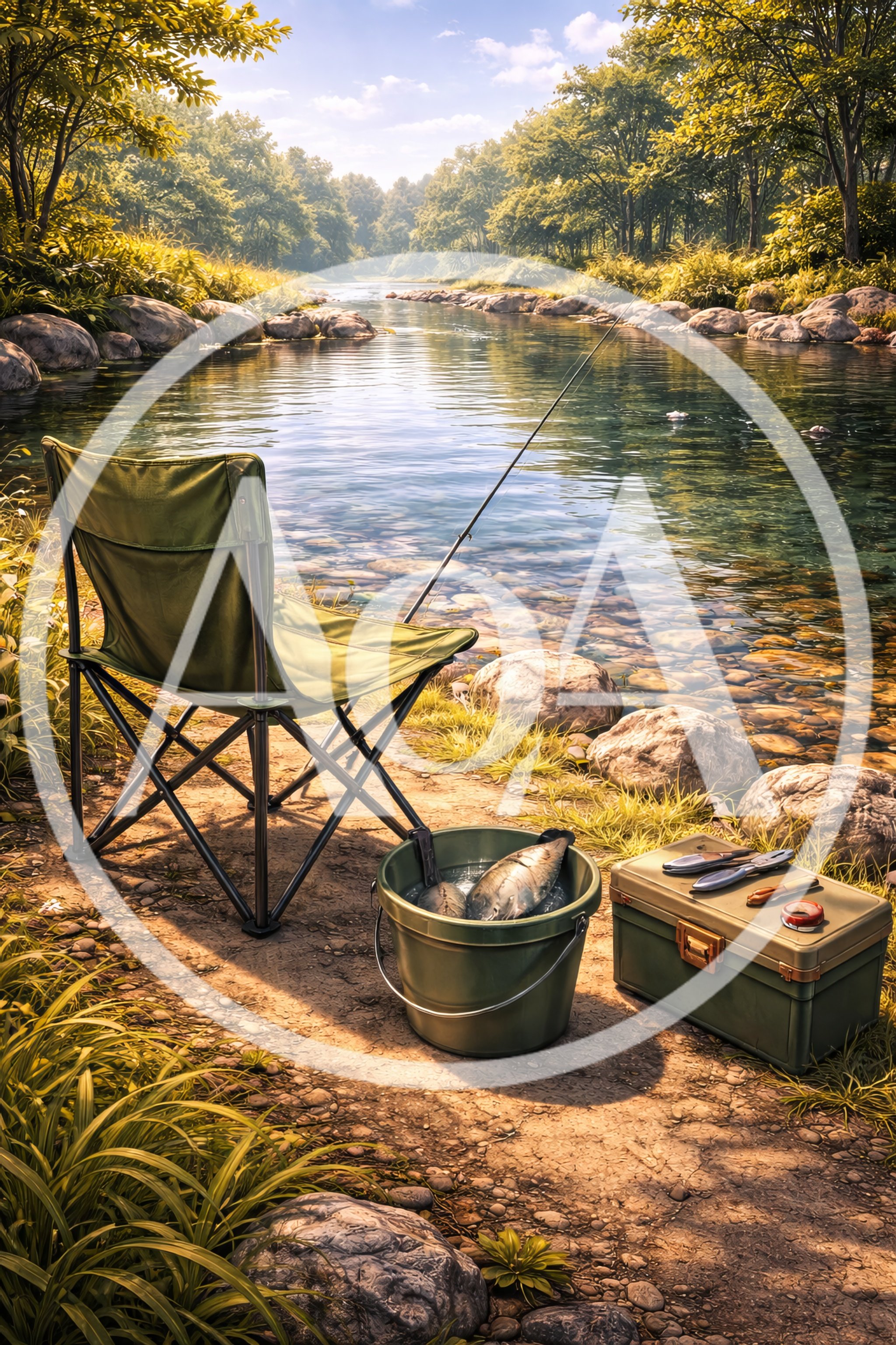 Fishing Gear Setup By A Serene River