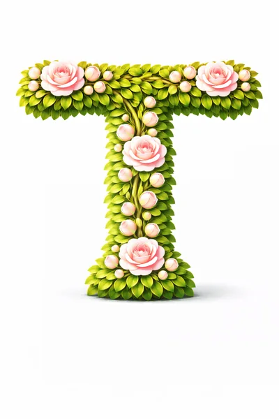 Floral Letter T Made Of Roses And Green Leaves