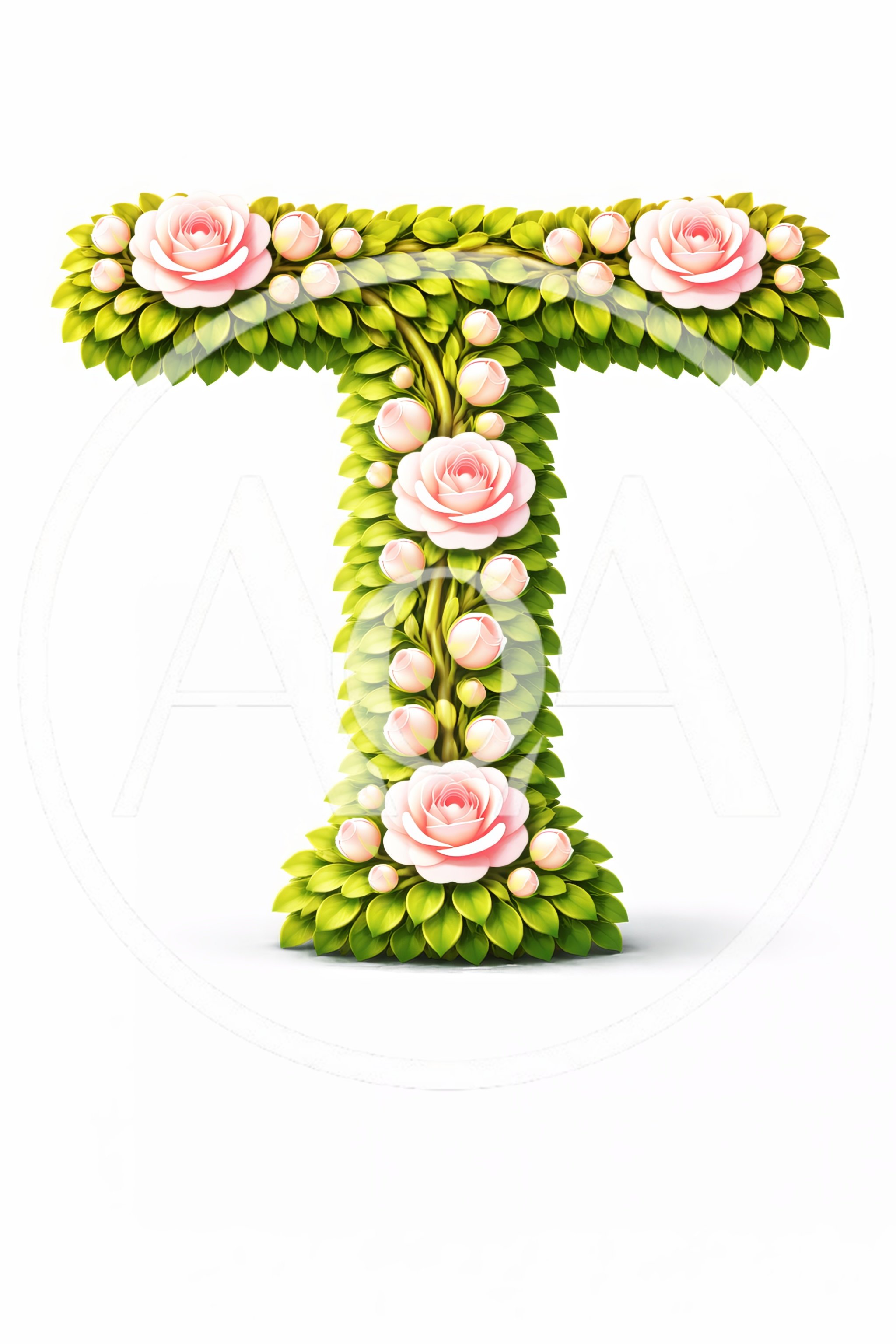 Floral Letter T Made Of Roses And Green Leaves