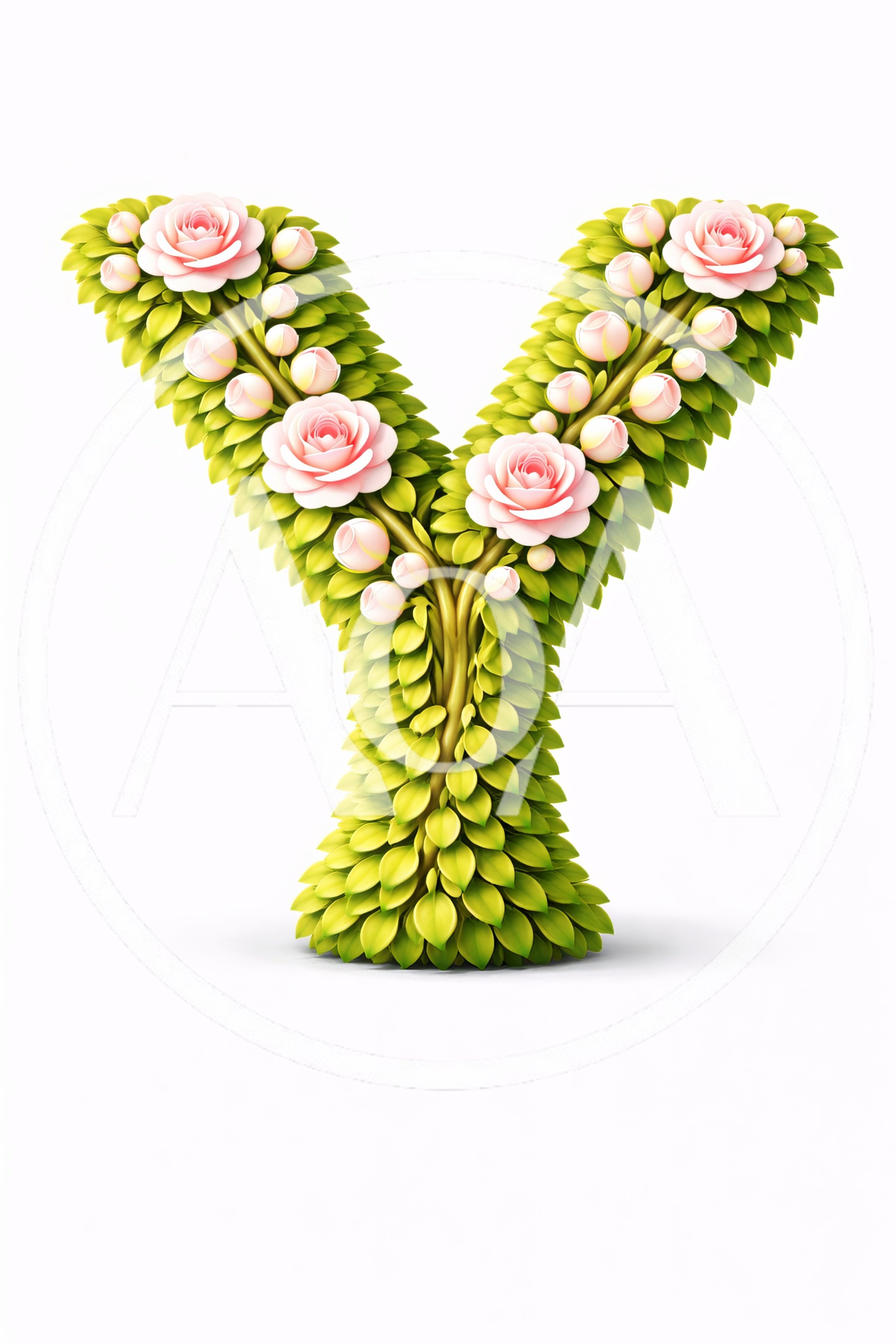 Floral Letter Y Made Of Green Leaves And Roses