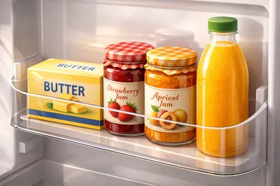 Butter and Jams Inside a Refrigerator Door Shelf