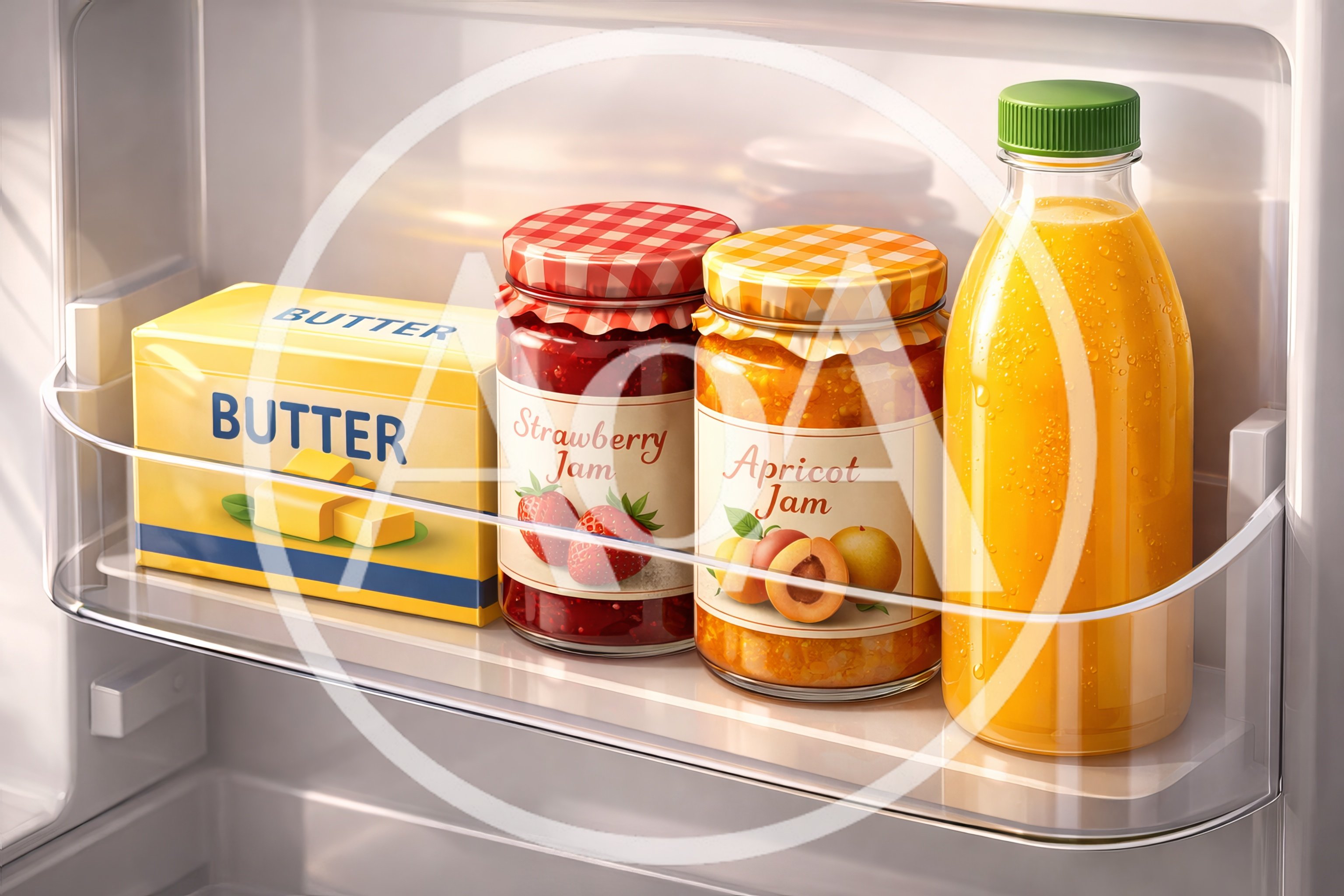 Butter and Jams Inside a Refrigerator Door Shelf