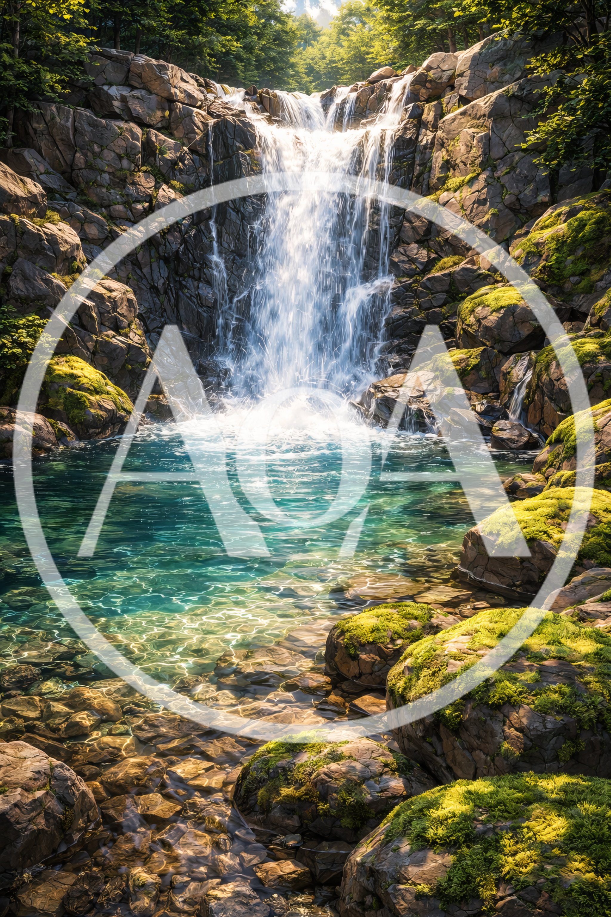Cascading Waterfall Into A Clear Mountain Pool