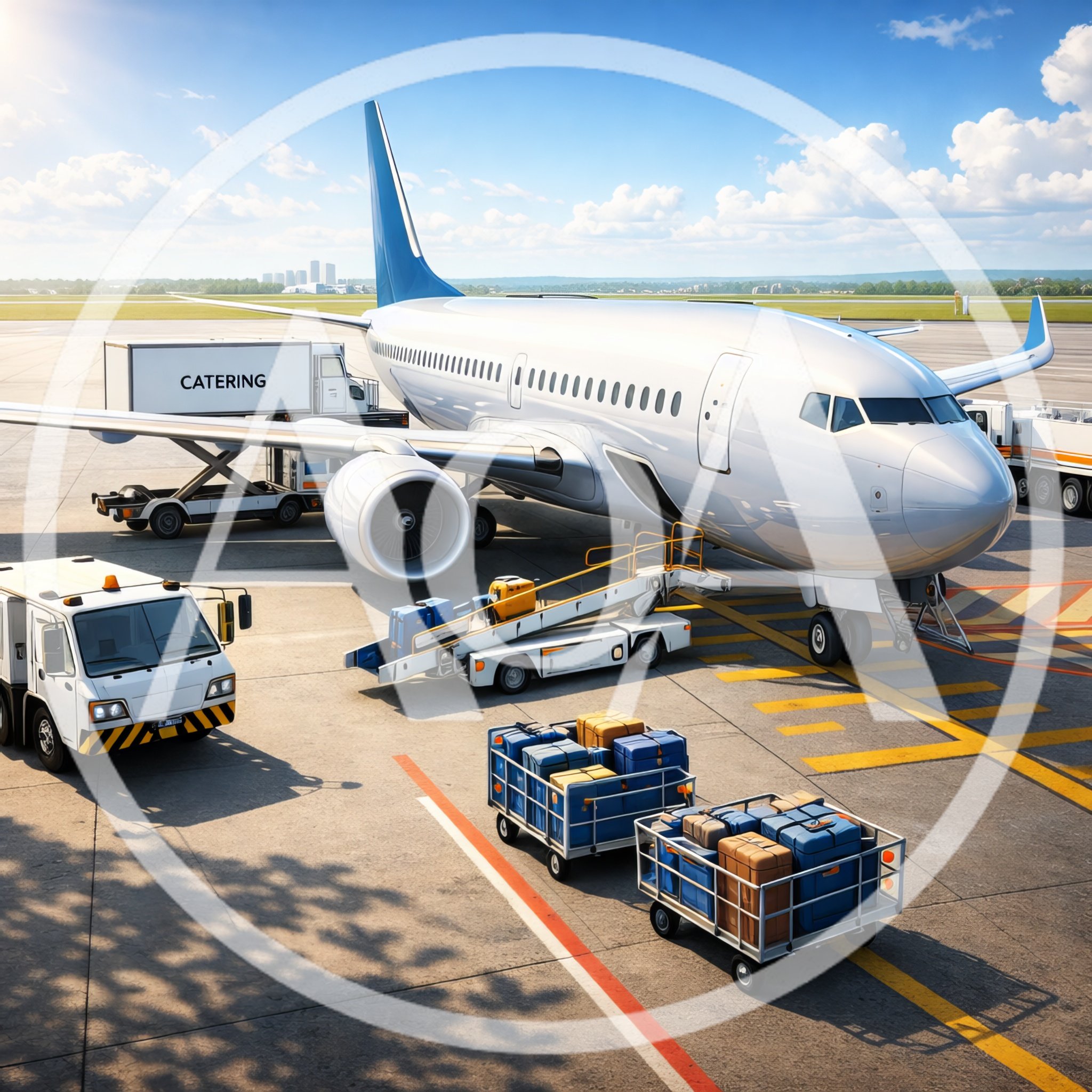 Ground Crew Servicing Commercial Airplane at Airport