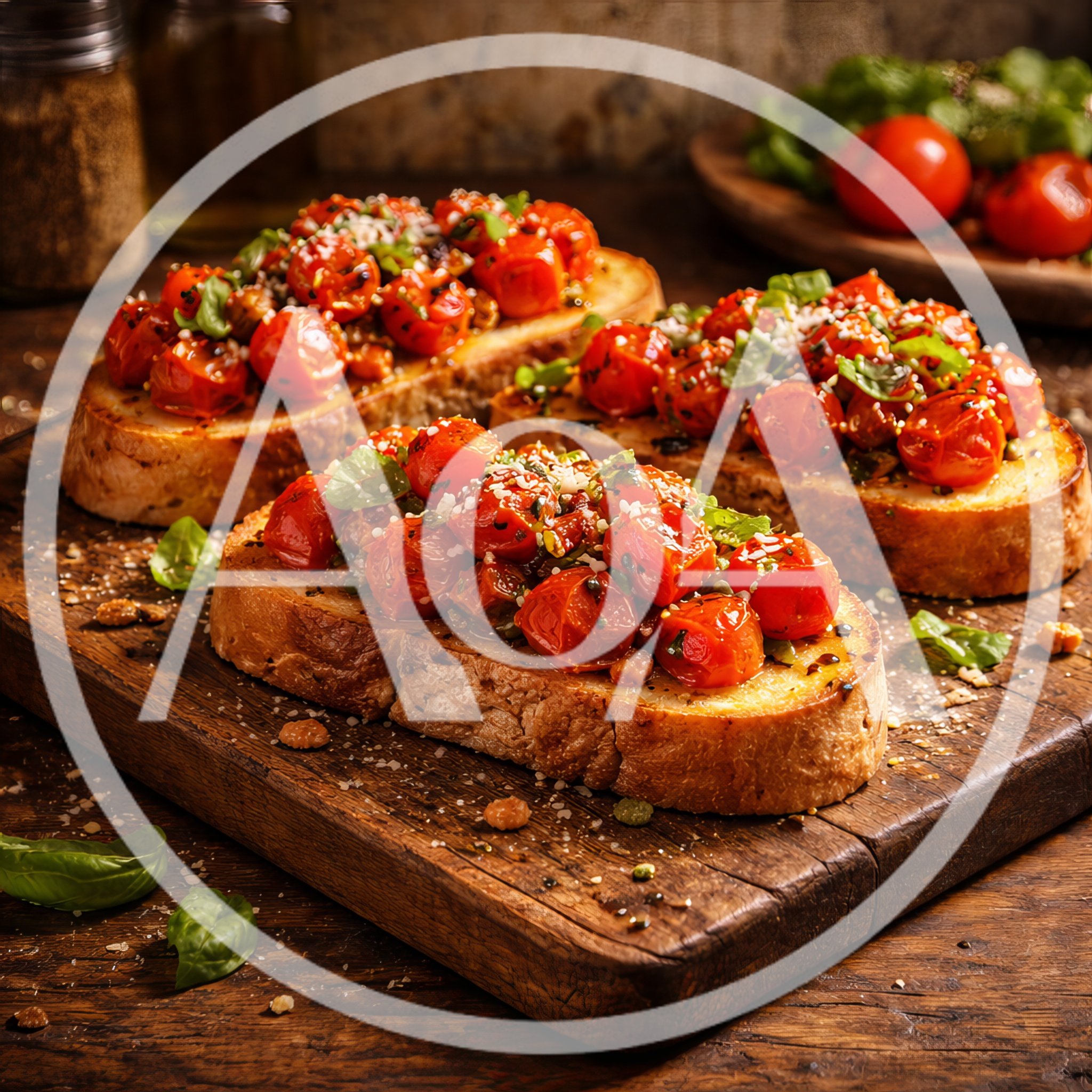 Fresh Tomato Bruschetta on Rustic Wooden Board