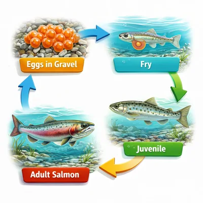 Salmon Life Cycle Infographic Diagram
