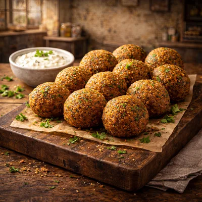 Fresh Falafel Balls Served With Creamy Dipping Sauce