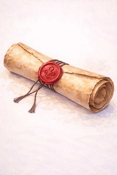 Rolled Antique Parchment Scroll With Red Wax Seal