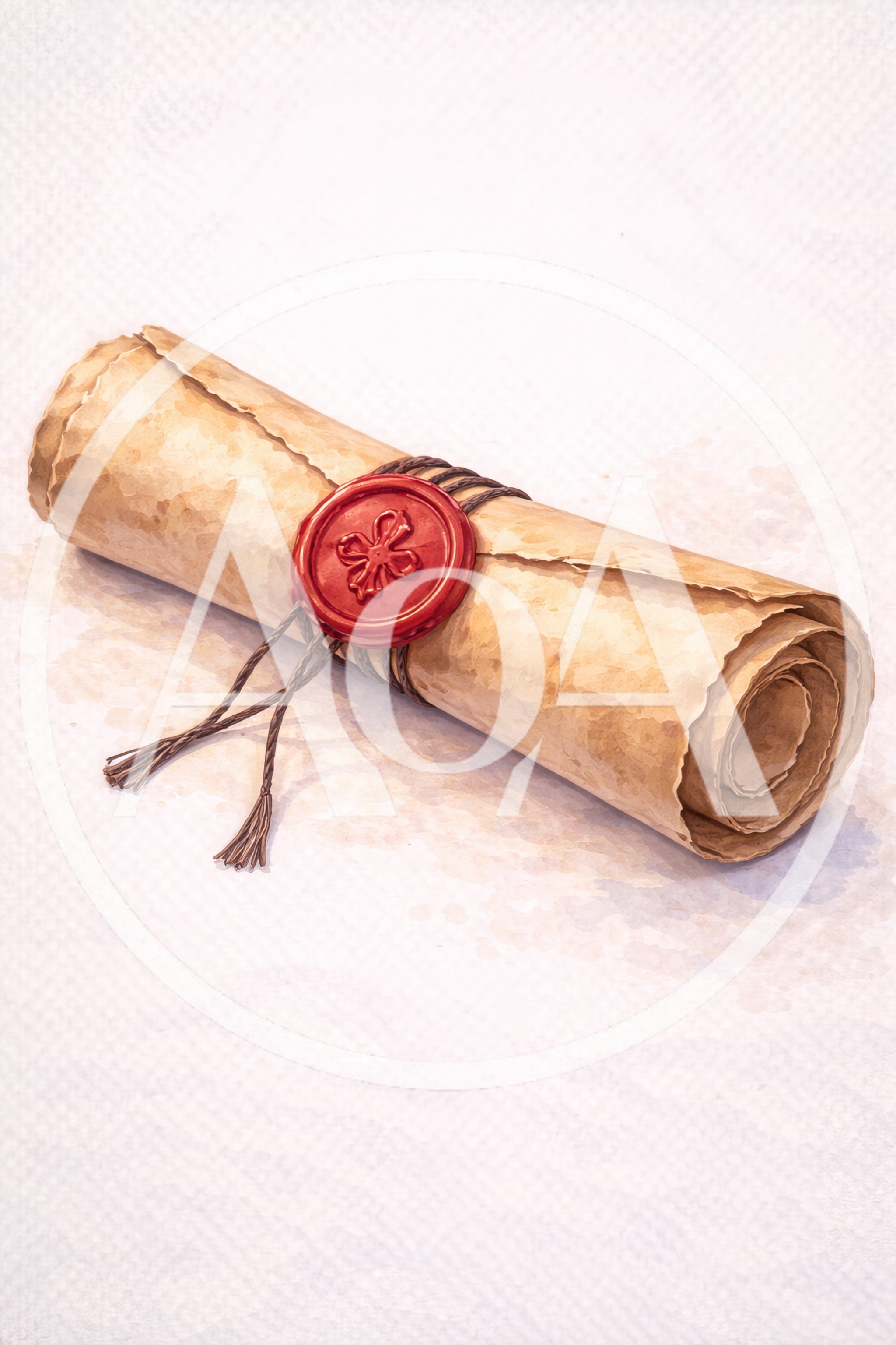 Rolled Antique Parchment Scroll With Red Wax Seal