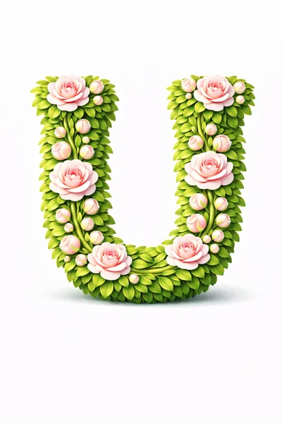 Floral Letter U Made Of Roses And Green Leaves