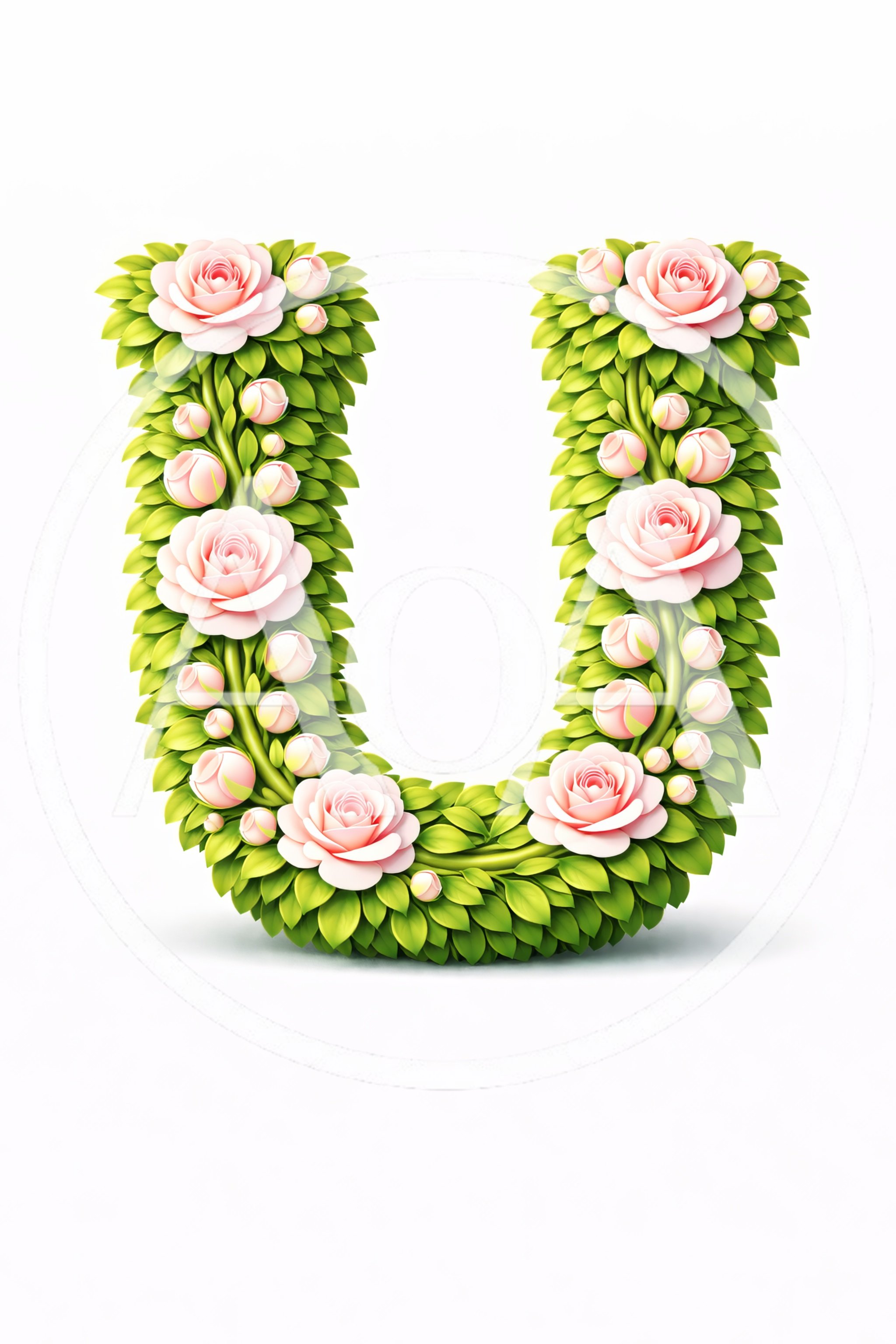 Floral Letter U Made Of Roses And Green Leaves