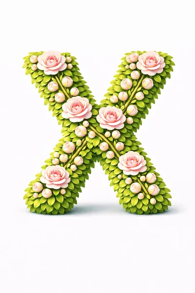 Floral Letter X Made Of Roses And Green Leaves