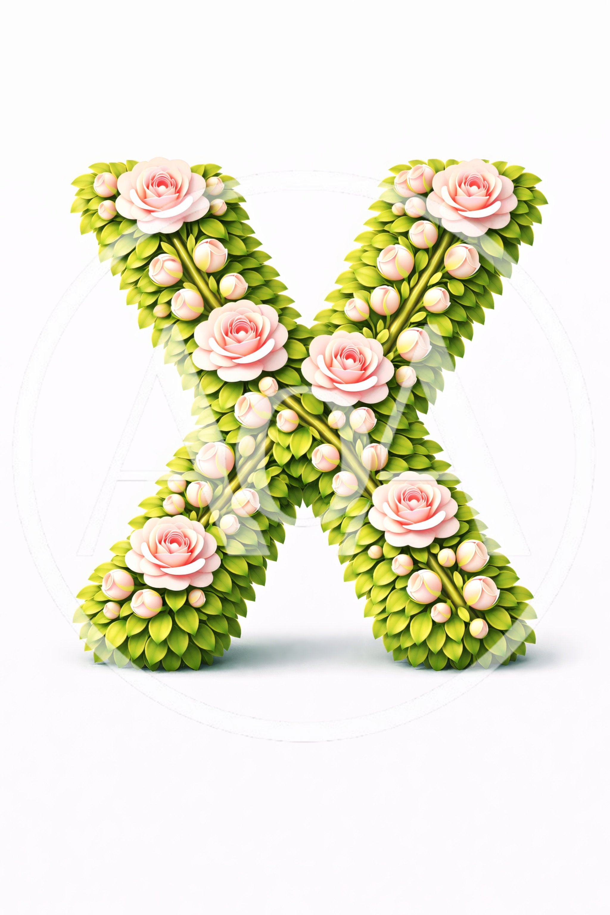 Floral Letter X Made Of Roses And Green Leaves
