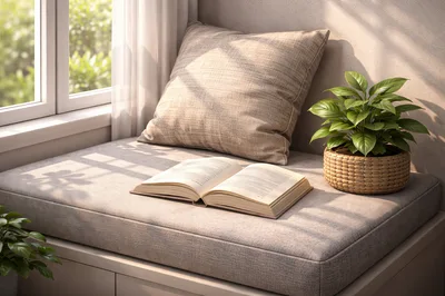 Open Book Resting On A Cozy Window Seat